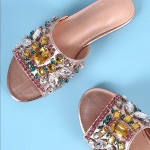 Liliana Jewels Embellished Open Toe Slide Sandal